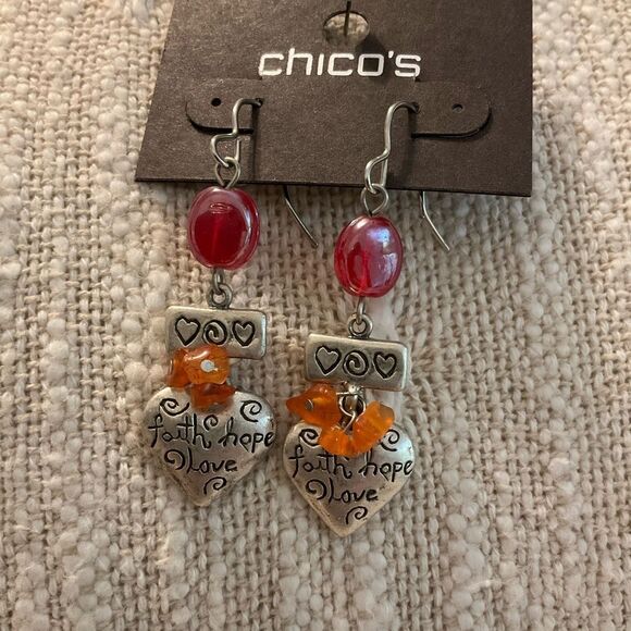 0217-Chico's Red and Orange Heart Earrings - Picture 2 of 3